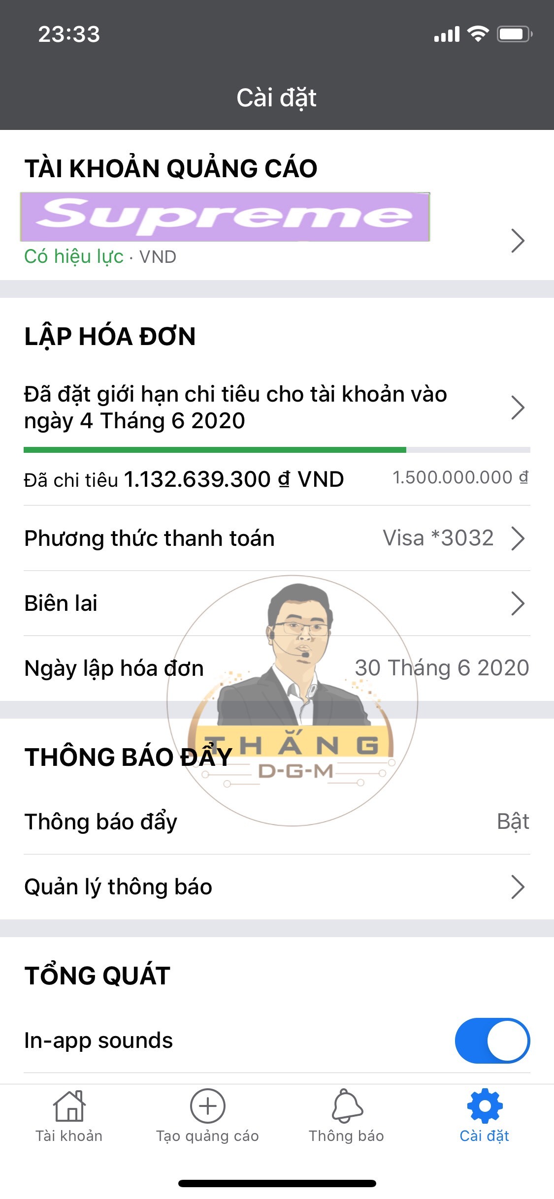 Tài khoản facebook ads đã chi tiêu hơn 1 tỷ