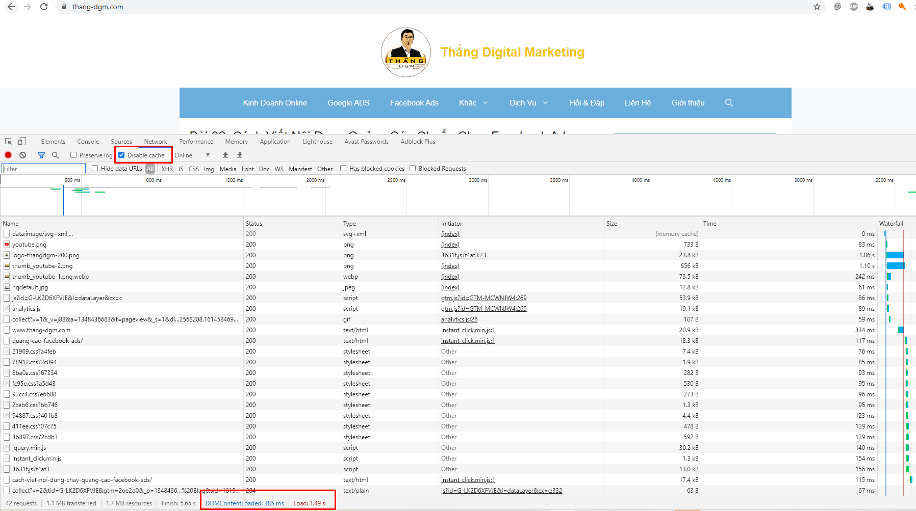 tối ưu tốc độ load website