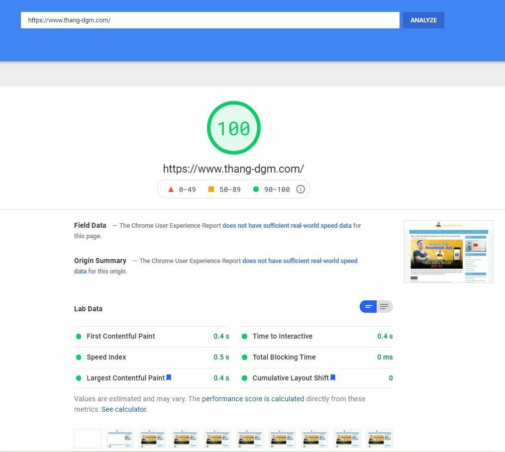 Website được tối ưu tốc độ load thực cũng như điểm chất lượng Google đánh giá theo thuật toán mới đạt điểm tuyệt đối